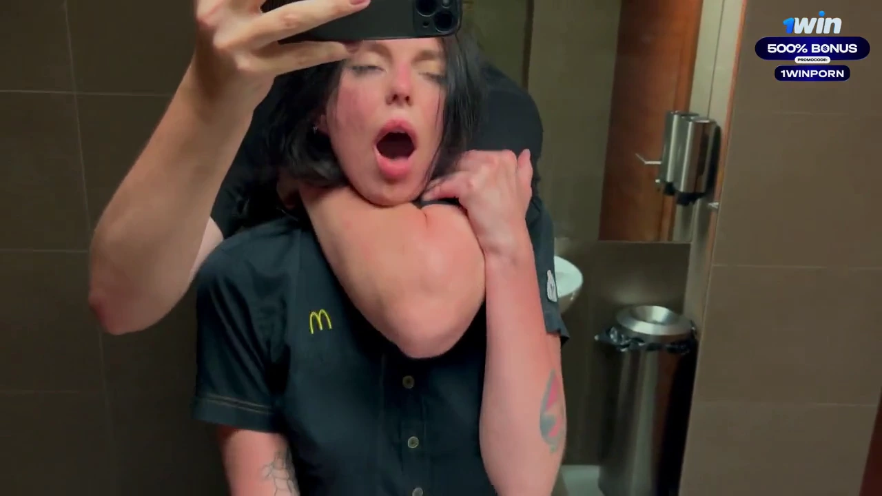 Daring public encounter in a restroom due to overturned soft drink. Eva Soda's intense and risqué rendezvous with a fast-food employee - A wild, amateur adventure porn video